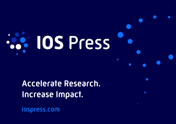 Dark blue banner with IOS Press logo, tagline and blue swirling dots
