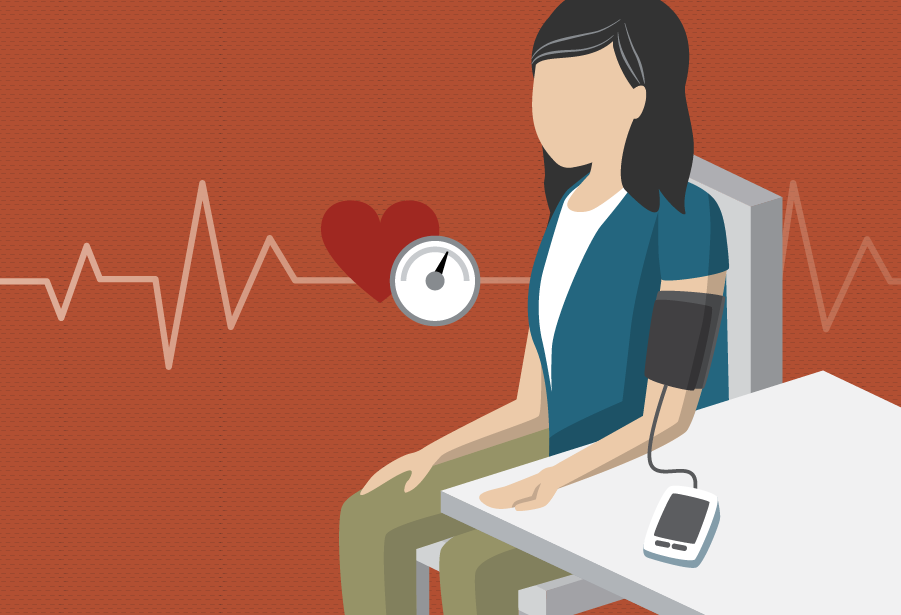 Woman on chair taking blood pressure
