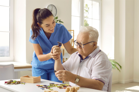 Elderly gentleman with nurse